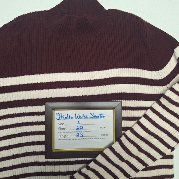 Studio Works Striped Sweater Soft Burgundy Red Womens Large Turtleneck - Picture 5 of 7